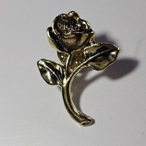 **Sale** Vintage Long Stem Rose Pin Brooch Gold Tone Flower